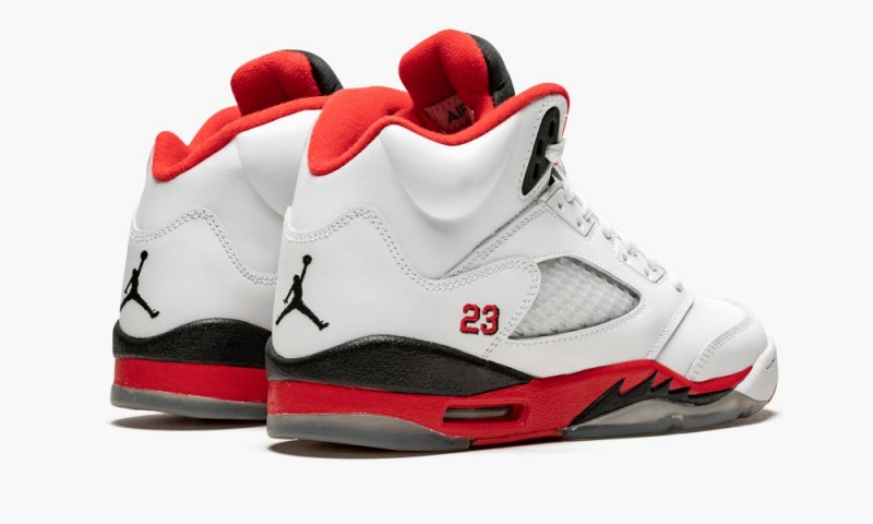 Nike Air Jordan 5 Retro GS 'Fire Red Black Tongue' Lasten Kengät Valkoinen Punainen Mustat | 158NJBCHY