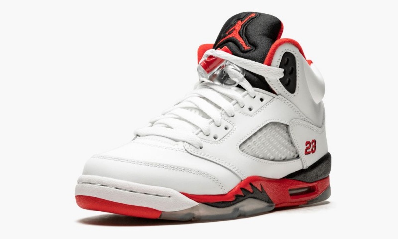 Nike Air Jordan 5 Retro GS 'Fire Red Black Tongue' Lasten Kengät Valkoinen Punainen Mustat | 158NJBCHY