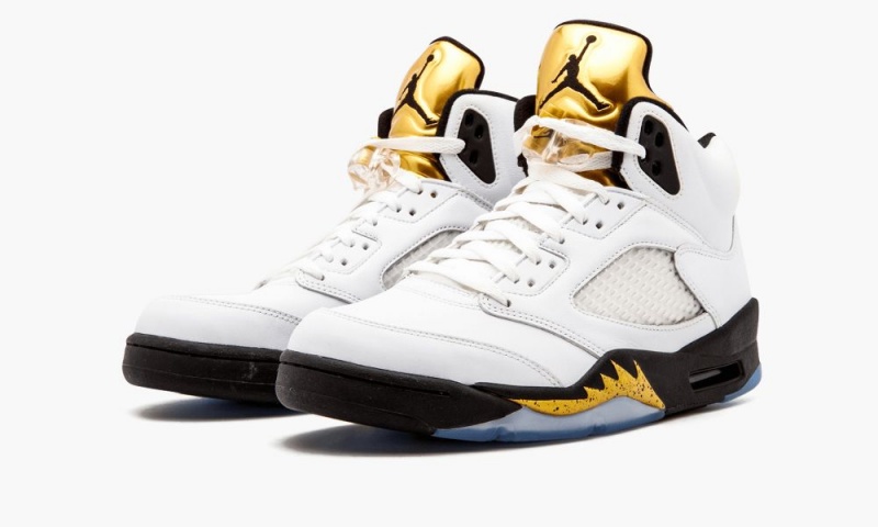 Nike Air Jordan 5 Retro 'Olympic Gold Medal' Miesten Kengät Valkoinen Mustat Kultaiset | 278CALPIB