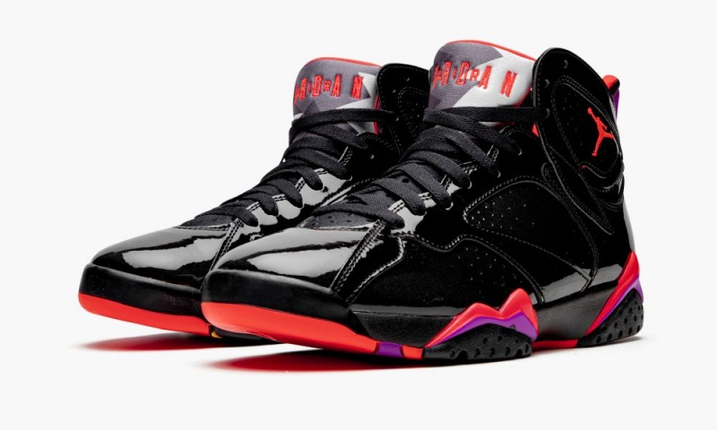 Nike Air Jordan 7 'Black Kiiltonahka Nahkaiset' Naisten Kengät Mustat Vaaleanpunainen Tummanharmaat | 540EJZADB