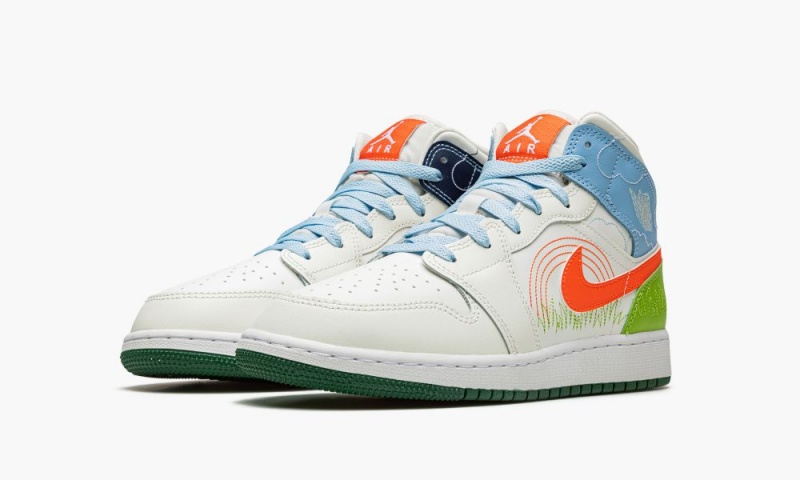 Nike Air Jordan MID SE (GS) Lasten Kengät Valkoinen Sininen Oranssi | 901BJVCLU