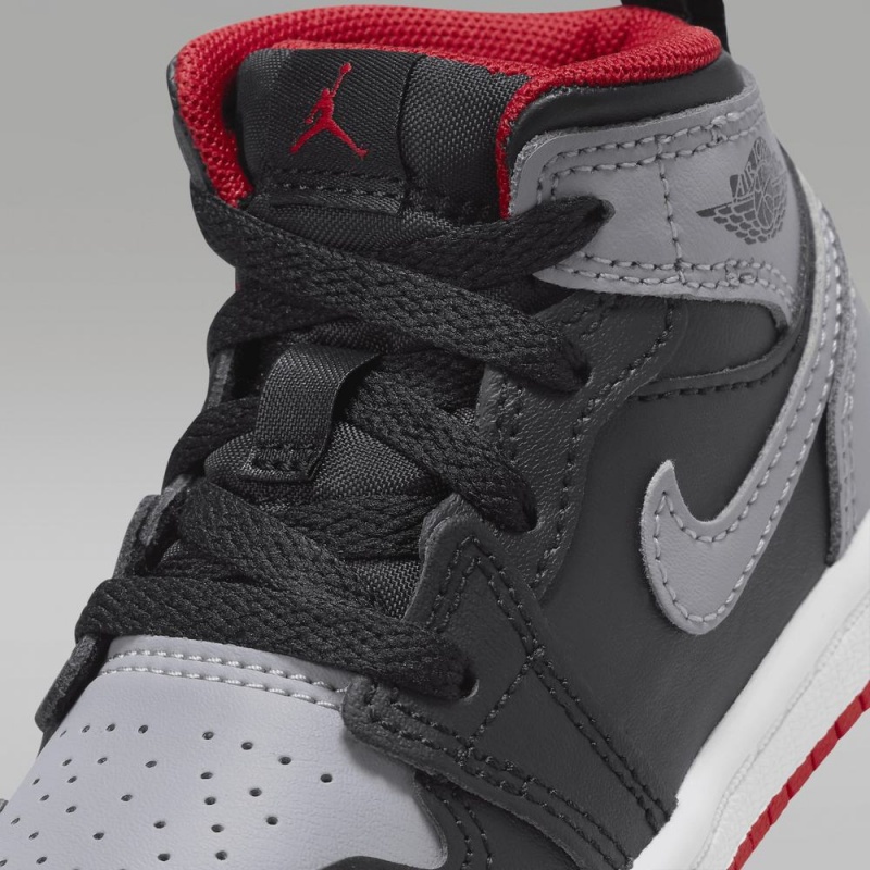 Nike Jordan 1 Mid Lasten Kengät Mustat Harmaat Punainen | 631PZMAEF