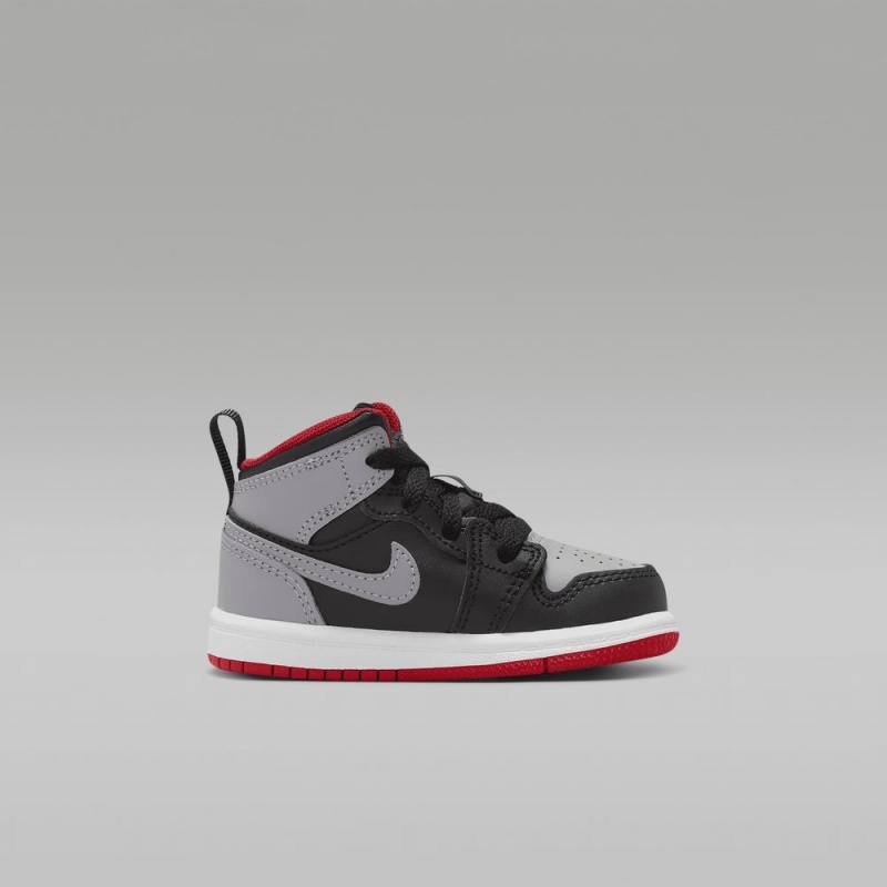 Nike Jordan 1 Mid Lasten Kengät Mustat Harmaat Punainen | 631PZMAEF