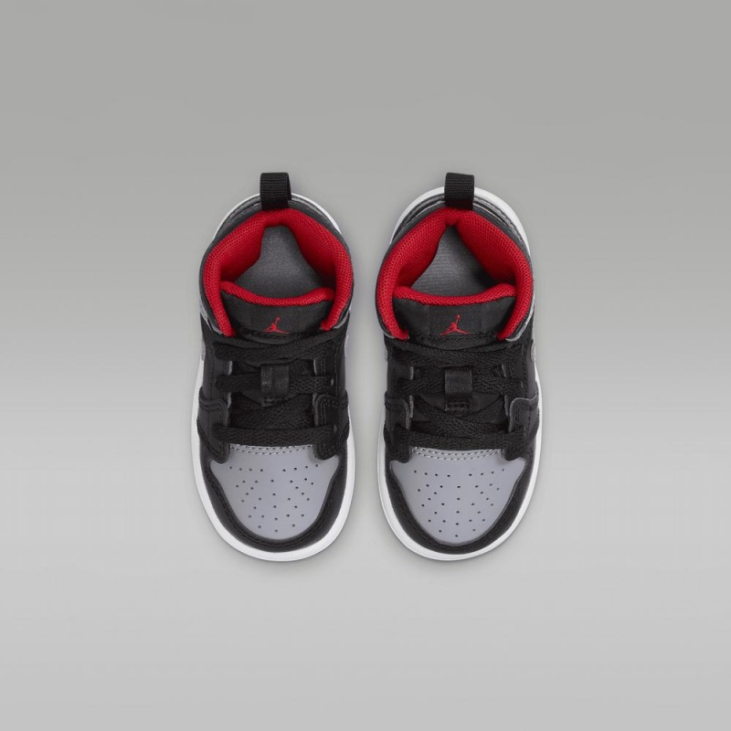 Nike Jordan 1 Mid Lasten Kengät Mustat Harmaat Punainen | 631PZMAEF