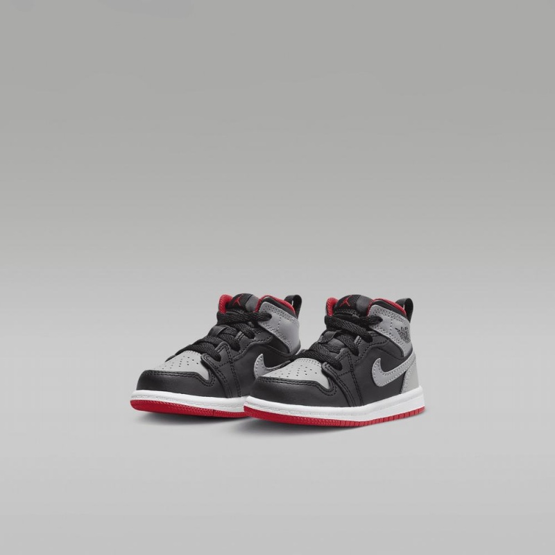 Nike Jordan 1 Mid Lasten Kengät Mustat Harmaat Punainen | 631PZMAEF