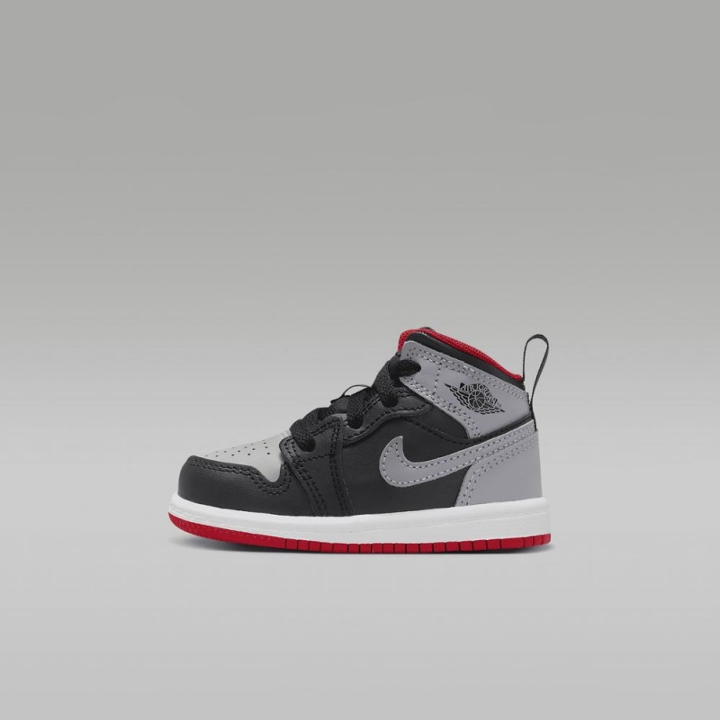 Nike Jordan 1 Mid Lasten Kengät Mustat Harmaat Punainen | 631PZMAEF