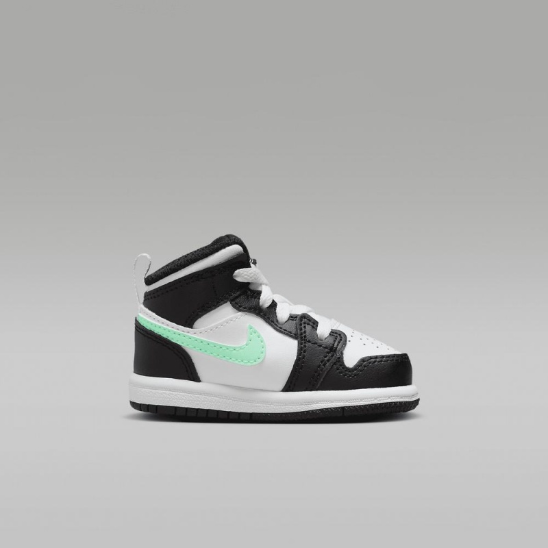 Nike Jordan 1 Mid Lasten Kengät Mustat Valkoinen Vihreä | 649RLNWHA