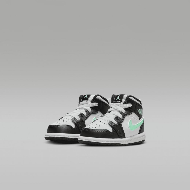 Nike Jordan 1 Mid Lasten Kengät Mustat Valkoinen Vihreä | 649RLNWHA