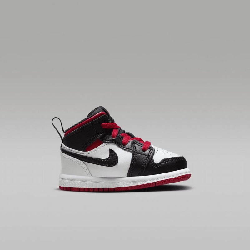 Nike Jordan 1 Mid Lasten Kengät Mustat Valkoinen Punainen | 791LKNBJD