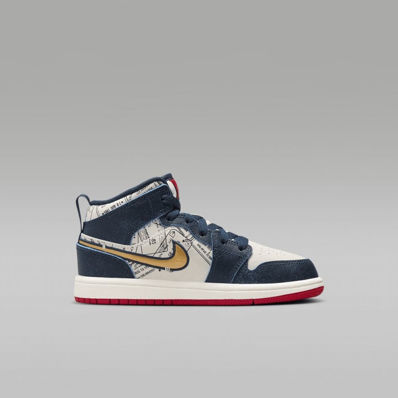 Nike Jordan 1 Mid SE Lasten Kengät Laivastonsininen Valkoinen | 376JCRZNX