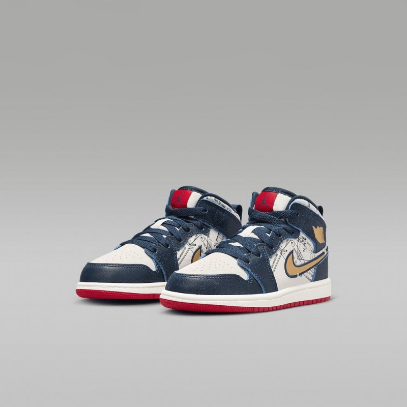 Nike Jordan 1 Mid SE Lasten Kengät Laivastonsininen Valkoinen | 376JCRZNX