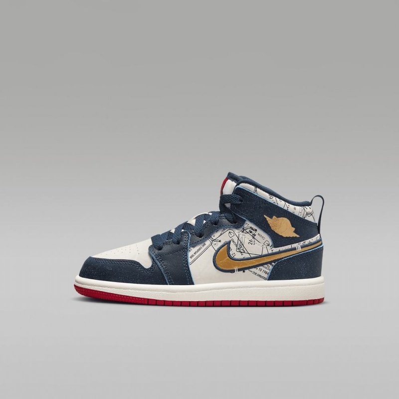 Nike Jordan 1 Mid SE Lasten Kengät Laivastonsininen Valkoinen | 376JCRZNX
