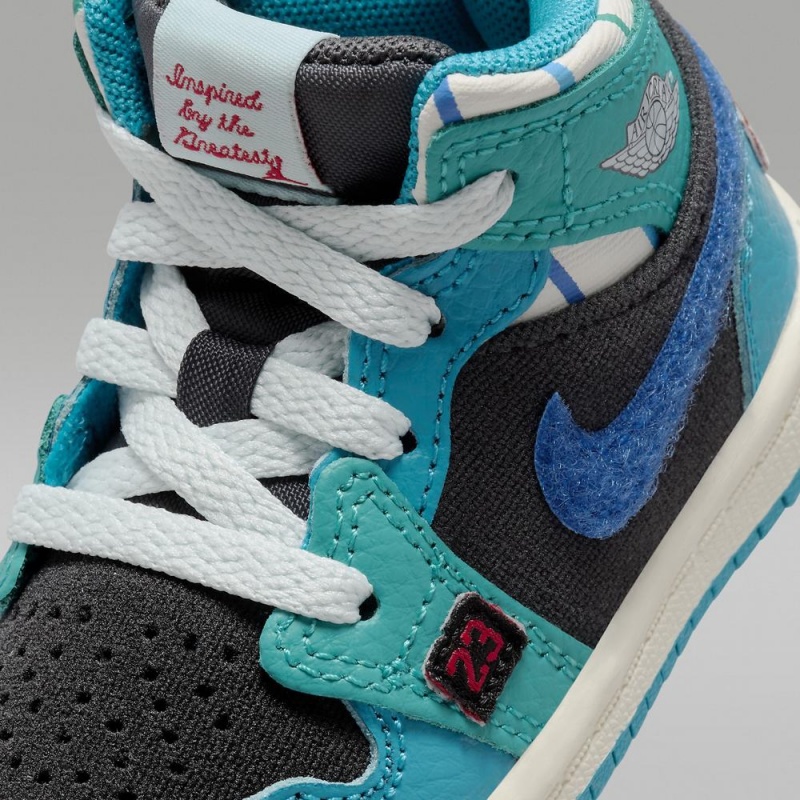 Nike Jordan 1 Mid SS Lasten Kengät Tummanharmaat Turkoosi Sininen | 784ZYGEUV