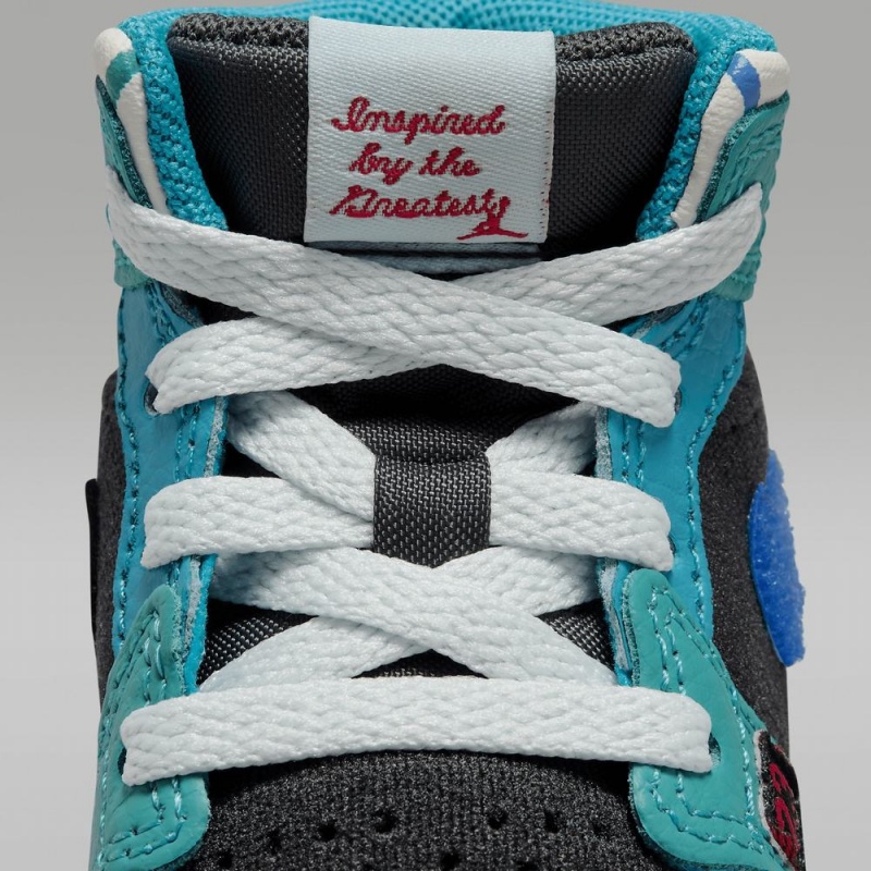 Nike Jordan 1 Mid SS Lasten Kengät Tummanharmaat Turkoosi Sininen | 784ZYGEUV