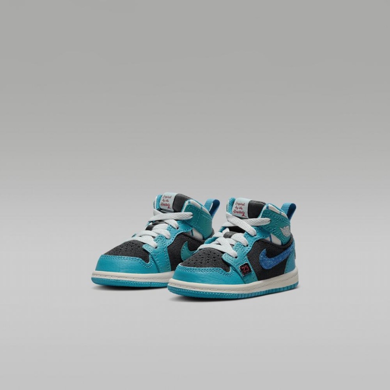 Nike Jordan 1 Mid SS Lasten Kengät Tummanharmaat Turkoosi Sininen | 784ZYGEUV