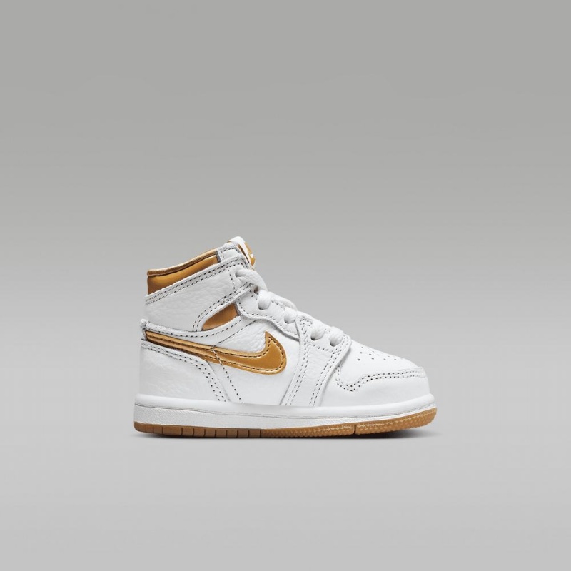 Nike Jordan 1 Retro High OG Lasten Kengät Valkoinen Vaaleanruskea Metal Kultaiset | 024NEBSQD