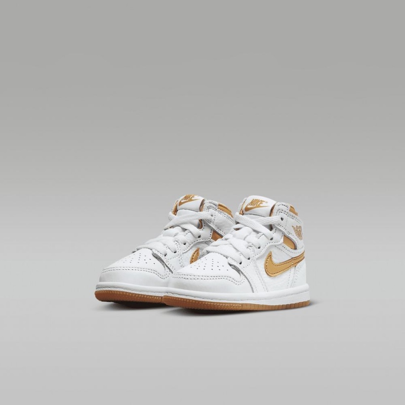 Nike Jordan 1 Retro High OG Lasten Kengät Valkoinen Vaaleanruskea Metal Kultaiset | 024NEBSQD