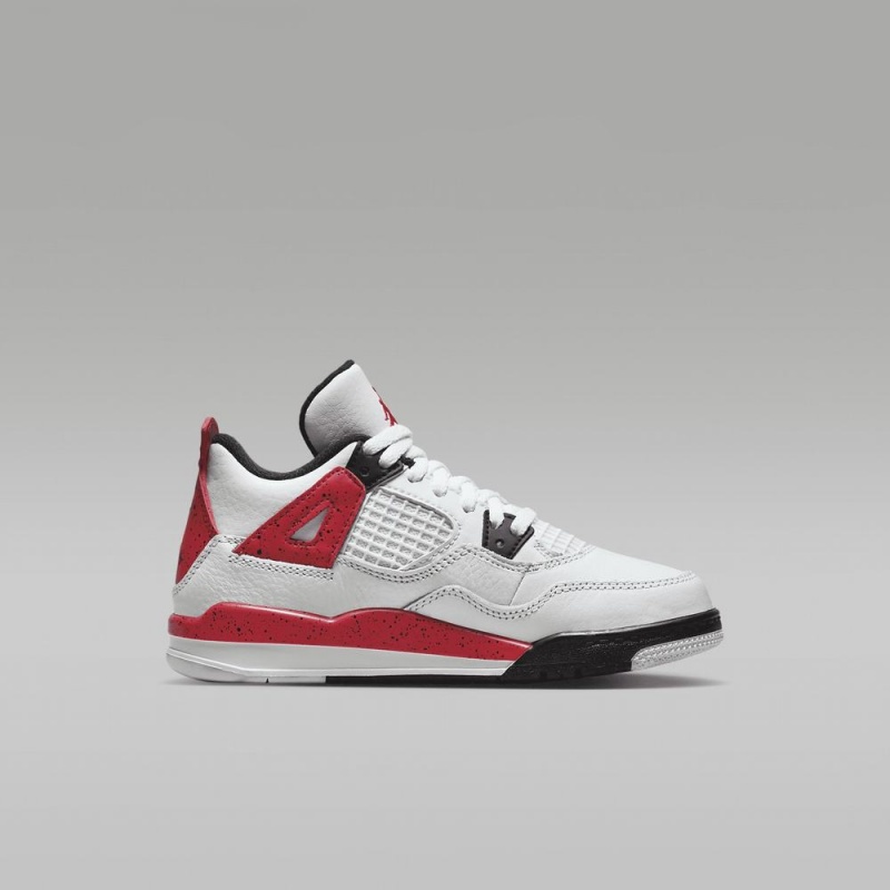 Nike Jordan 4 Retro Lasten Kengät Valkoinen Mustat Harmaat Punainen | 837HNMRGL