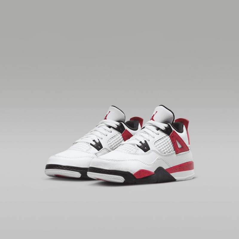 Nike Jordan 4 Retro Lasten Kengät Valkoinen Mustat Harmaat Punainen | 837HNMRGL