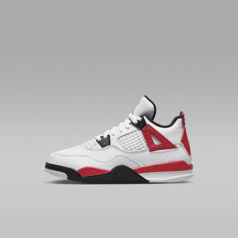 Nike Jordan 4 Retro Lasten Kengät Valkoinen Mustat Harmaat Punainen | 837HNMRGL